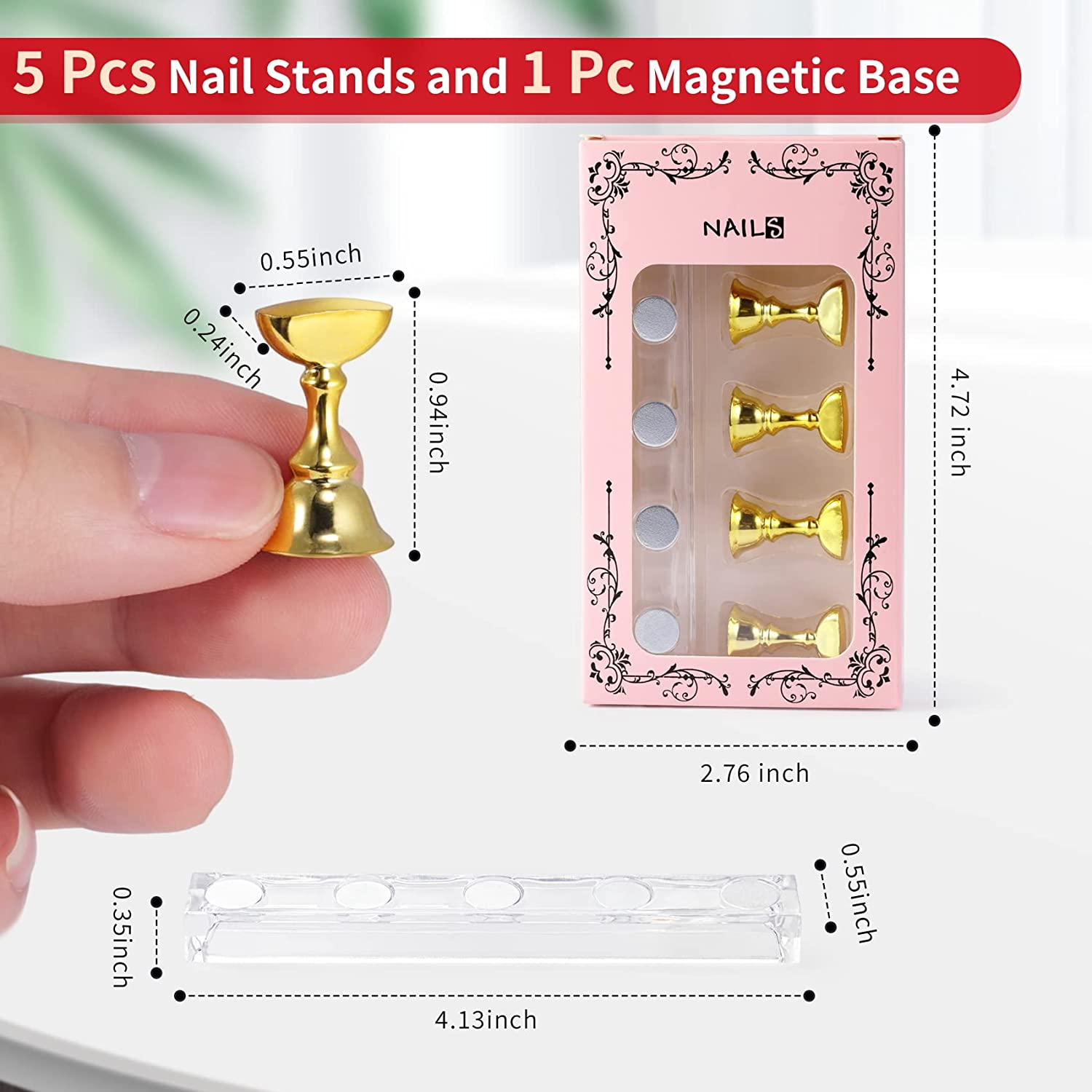 Annhua Nail Stand Acrylic Nail Design Practice Stands Magnetic Nails Holders, Nail Tip Holder for Nail Art Training Fingernail Display Stands Press on Nail Holder for Painting Nails- Silver image number 5