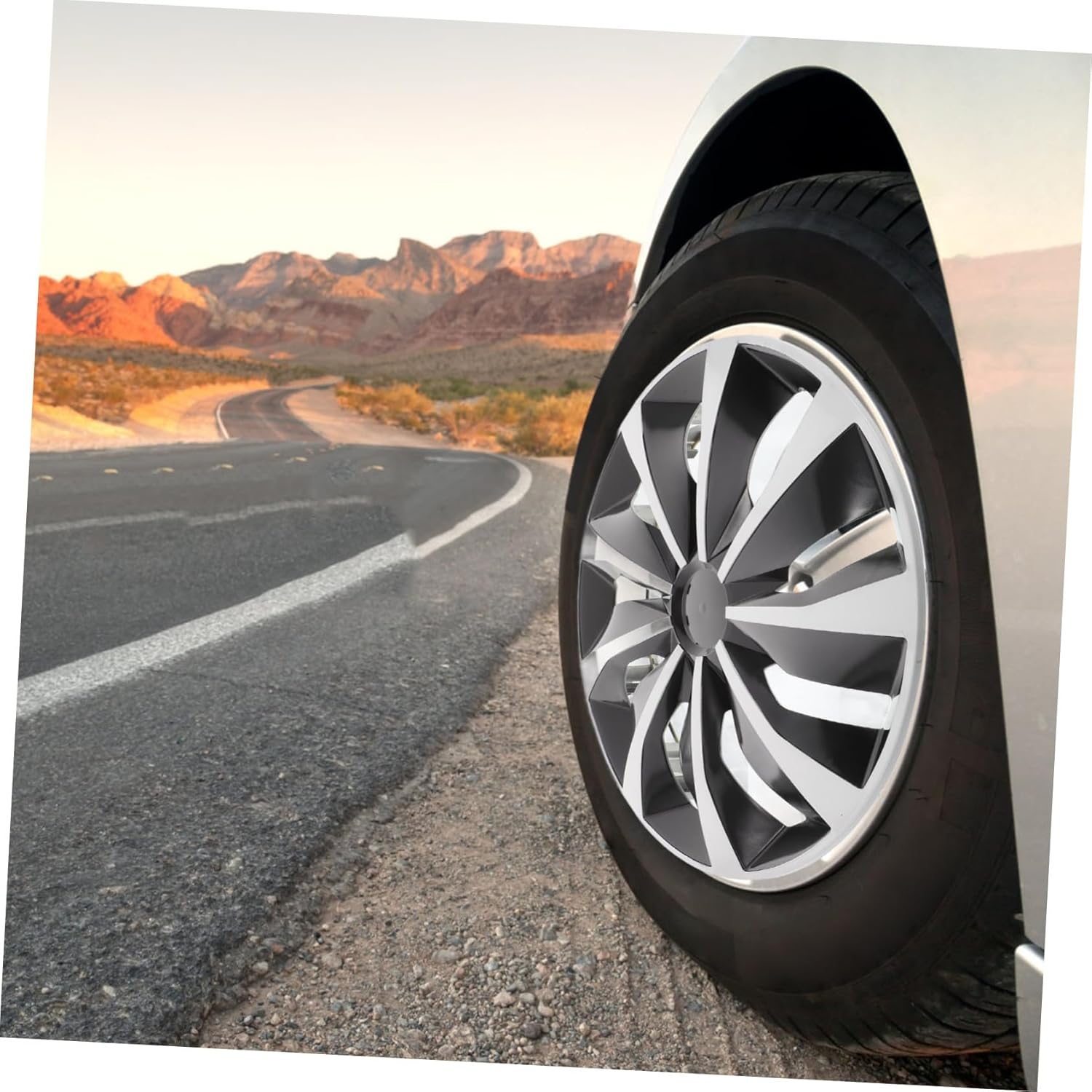 MUELODSIC Universal 15-Inch Car Wheel Hub Cap White Tt Replacement Hubcap Automotive Wheel Center Hub Cover Tire Valve Caps for Vehicle Covers and Car Accessories image number 4