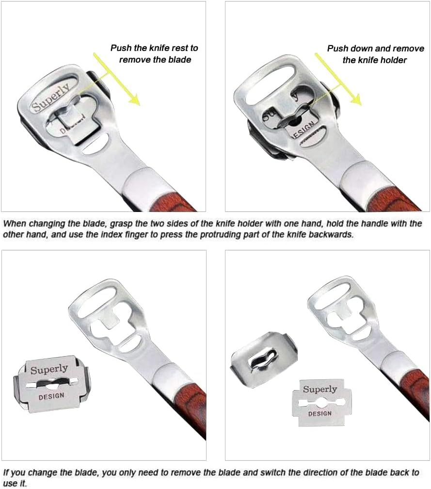 Stainless Steel Callus Shaver Pedicure Dead Hard Skin Remover Heel Razor Wooden Handle Cutter with Skin Rub & 10 Blades for Foot Care, Removing Solid, Cracked Skin Cells image number 3