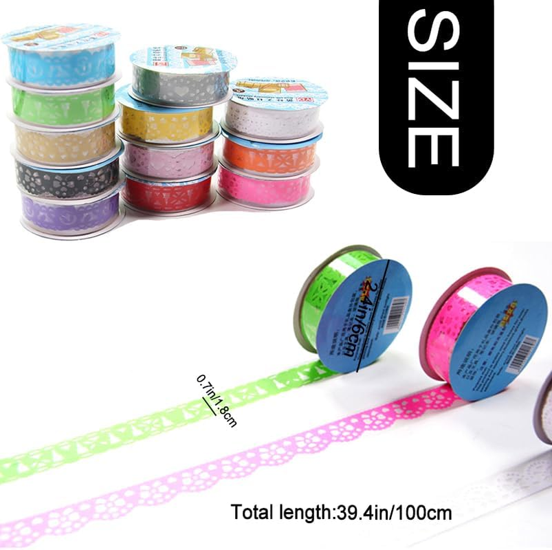12 Rolls Lace Adhesive Tape Washi Tape Lace Flower Pattern Bling Sticker,Lace Pattern Colorful Sticky Pape for DIY Decorative Craft Gift Wrapping (Mixed Color) image number 1