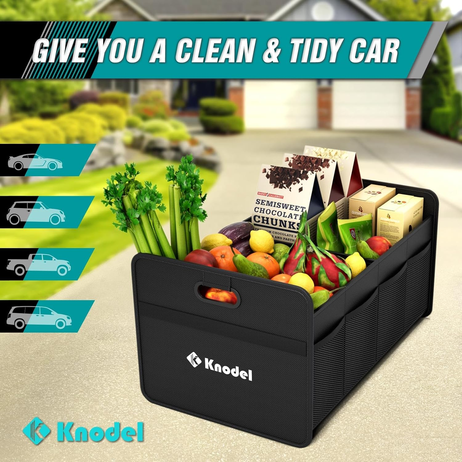 K KNODEL Car Boot Organiser, Foldable Car Boot Storage, Automotive Consoles & Organisers, Car Boot Storage Organiser with Reinforced Handles (Small, Black) image number 6