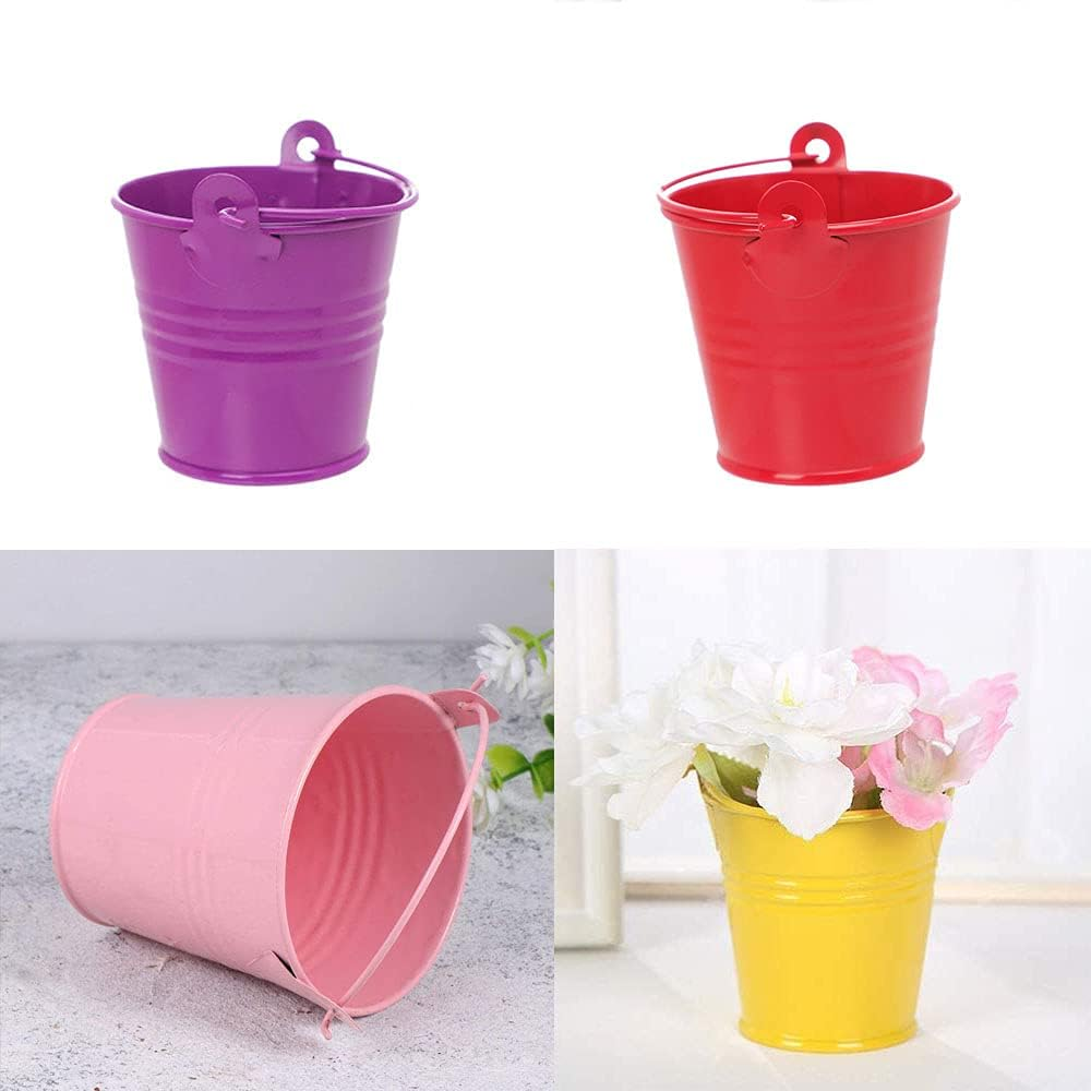 Small Metal Bucket Flower Pot, Mini Bucket Metal for Candy, Pack of 12 Mini Metal Flower Pot, Mini Table Decoration Bucket, Colourful, Metal Bucket with Hanging, Wedding Party Favour Supplies image number 5