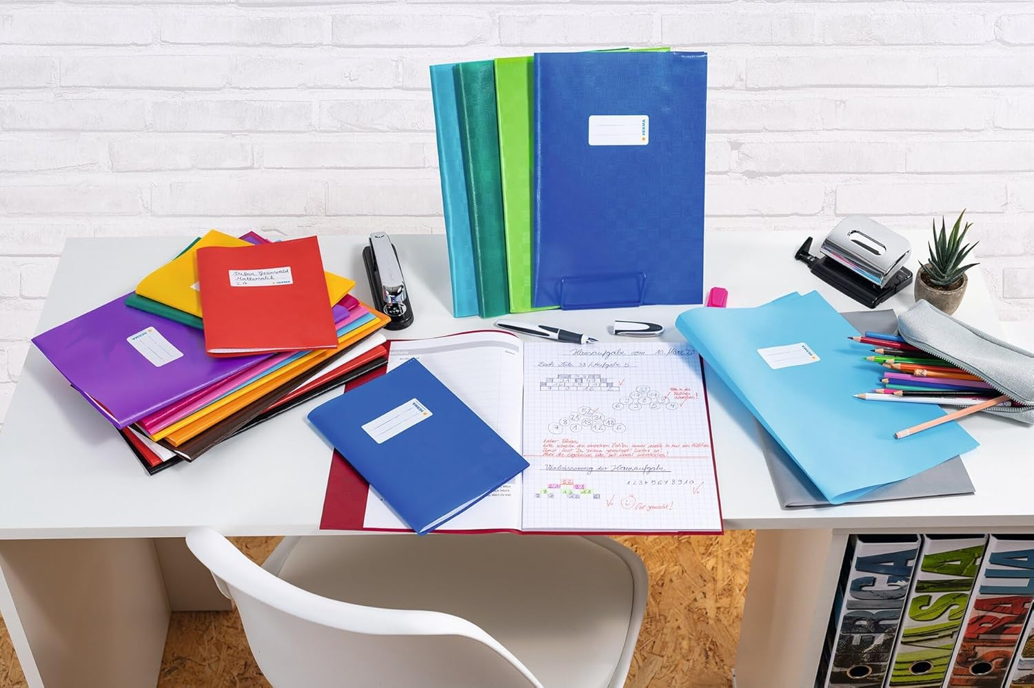HERMA Exercise Book Cover A5, with Inscription Label, Made of Wipeable and Sturdy Plastic, Slip on Cover Jackets for School, White - Yellow image number 5