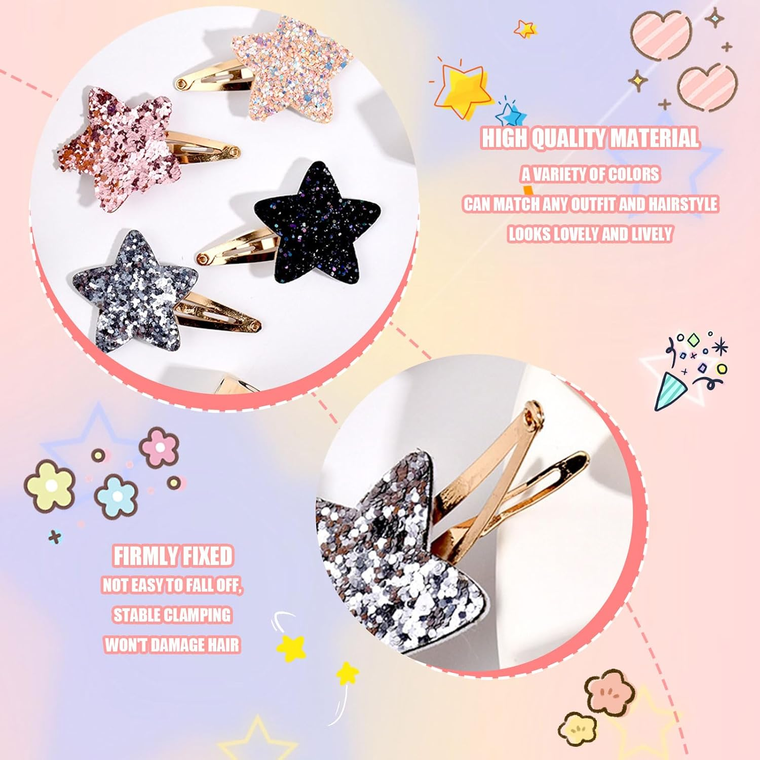 Star Hair Clips,16Pcs Metal Snap Hair Barrettes,Sparkly Hair Pins Girls Hair Accessories for Women Girls Toddler Party Birthday Gift Supplies image number 5