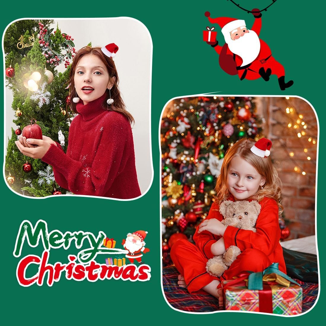 OIXEYA Pack of 10 Christmas Hair Accessories, Mini Christmas Hat Hair Clips, Christmas Gifts for Children, Girls, Women, Christmas Hat Decoration Hair image number 2