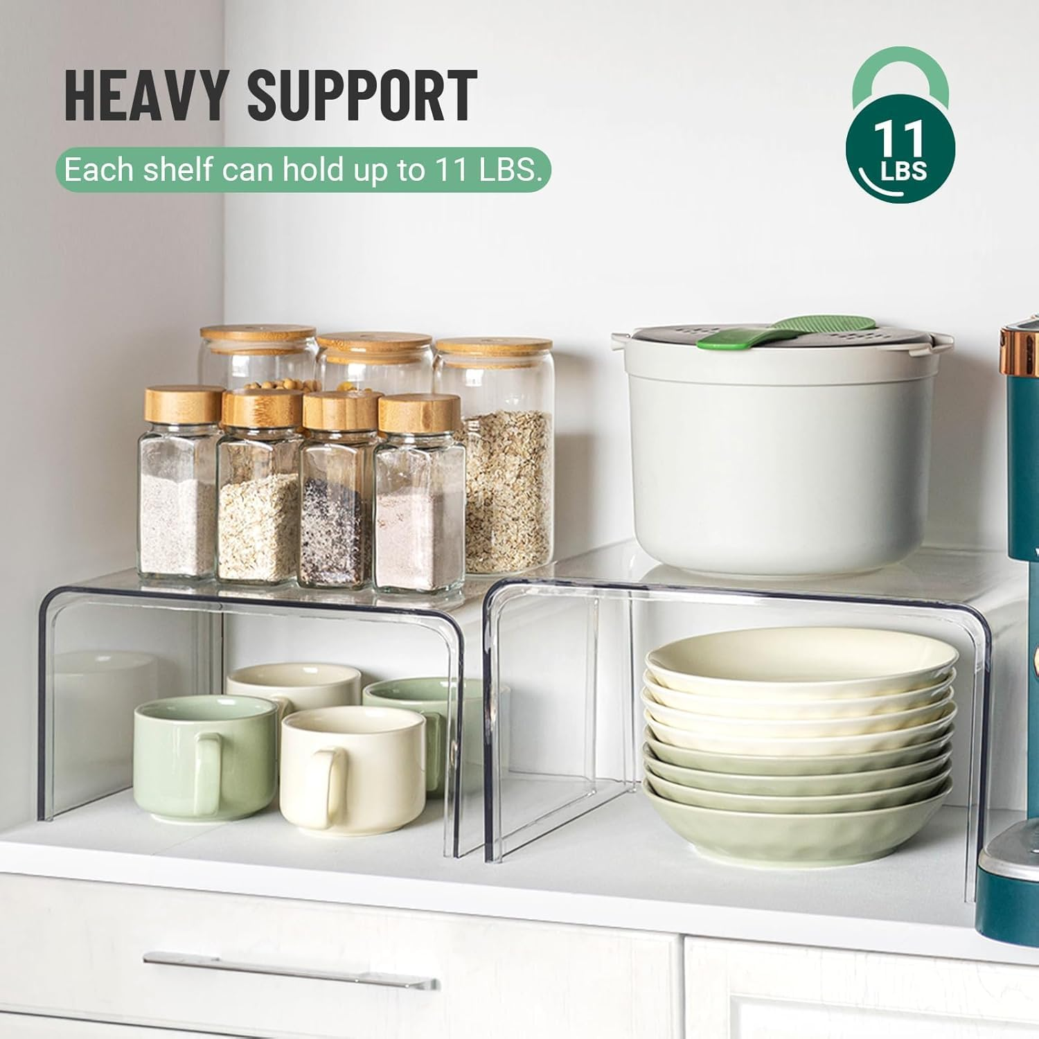 Clear Cabinet Organizer, Kitchen Organizers and Storage, Display Pantry Cabinet Shelf Room Decor Countertop Desk Organizer Shelves, Patented Spice Organization, 2 Packs image number 6