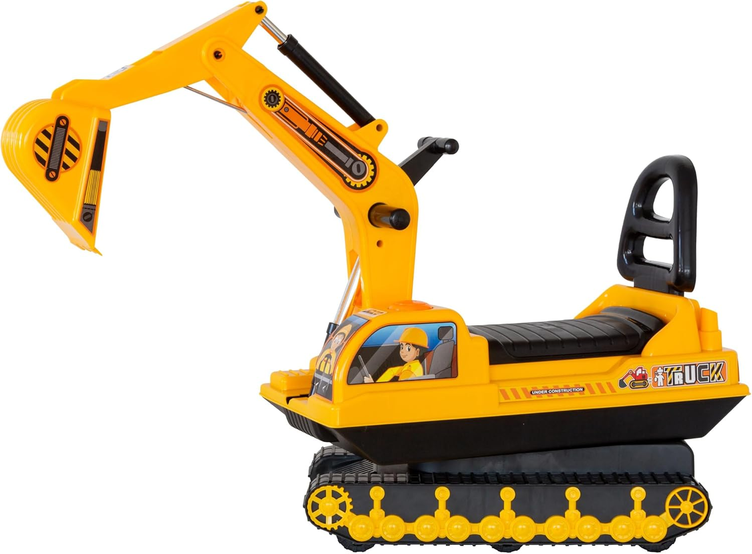 Lenoxx Ride-On Excavator Construction Vehicle Toy for Kids Ages 3+ with Manual Digging Arm, Realistic Rotating Body, Wide Stable Tracks & Bright Yellow Design image number 2