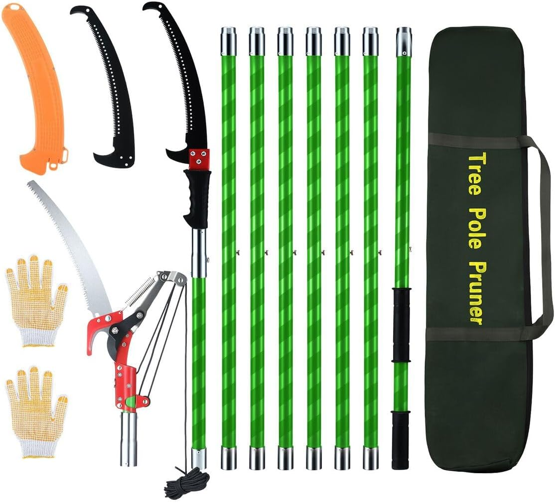 AUSWAY Manual Pole Saw Tree Pruner Extendable High Branch Pruning Trimming Trimmer Cutter 8 Fibreglass Rods Sharp Steel Blades Scissors Shearing Garden Tool image number 3
