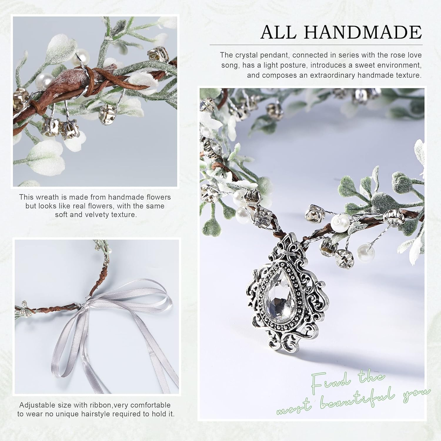 MOSTORY Fairy Flower Crown Women - Elf Headpiece Forest Floral Headband Woodland Circlet for Women Renaissance Halloween Accessory Renfaire Cosplay image number 2