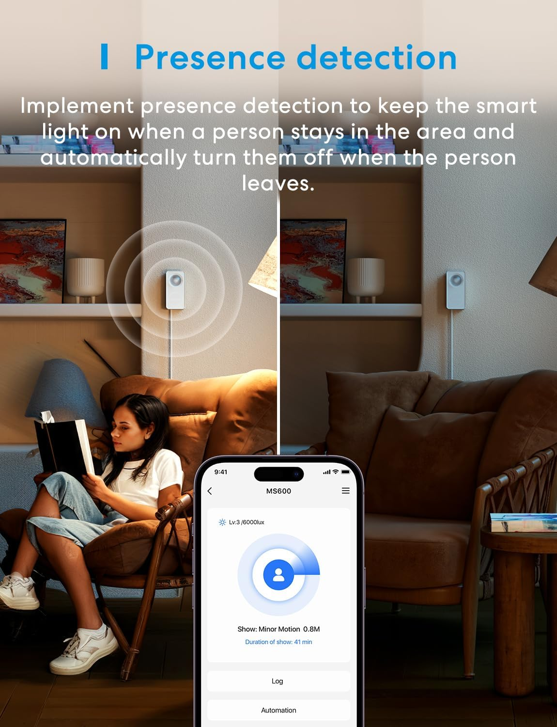 Meross Smart Presence Sensor, Matter Motion Detector with Light Sensor for Home Automation and Security, Pet Friendly, Compatible with Alexa, Google, Apple Homekit, 2.4Ghz Wi-Fi Only image number 6