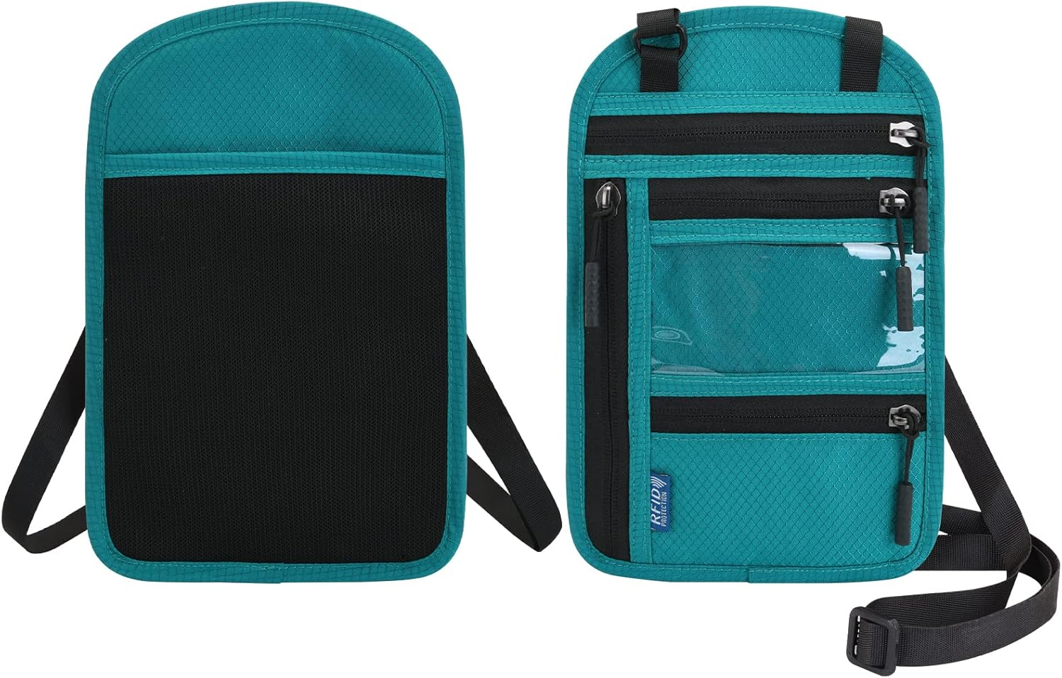 Surblue RFID Blocking Neck Wallet Travel Passport Holder Neck Pouch Vaccination Card Holder for Women and Men, Blue - Black image number 6