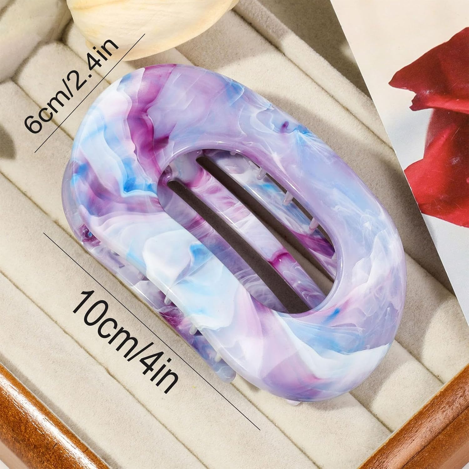 Flomiara 4PCS Flat Claw Clip, Hair Clips for Thick Thin & Fine Hair Women Girls, Marble Print Non-Slip Strong Hold Home Skin Care Makeup Claws Accessories, White, Brown, Purple Set - Black,White, Brown, Lotus Root Color image number 6