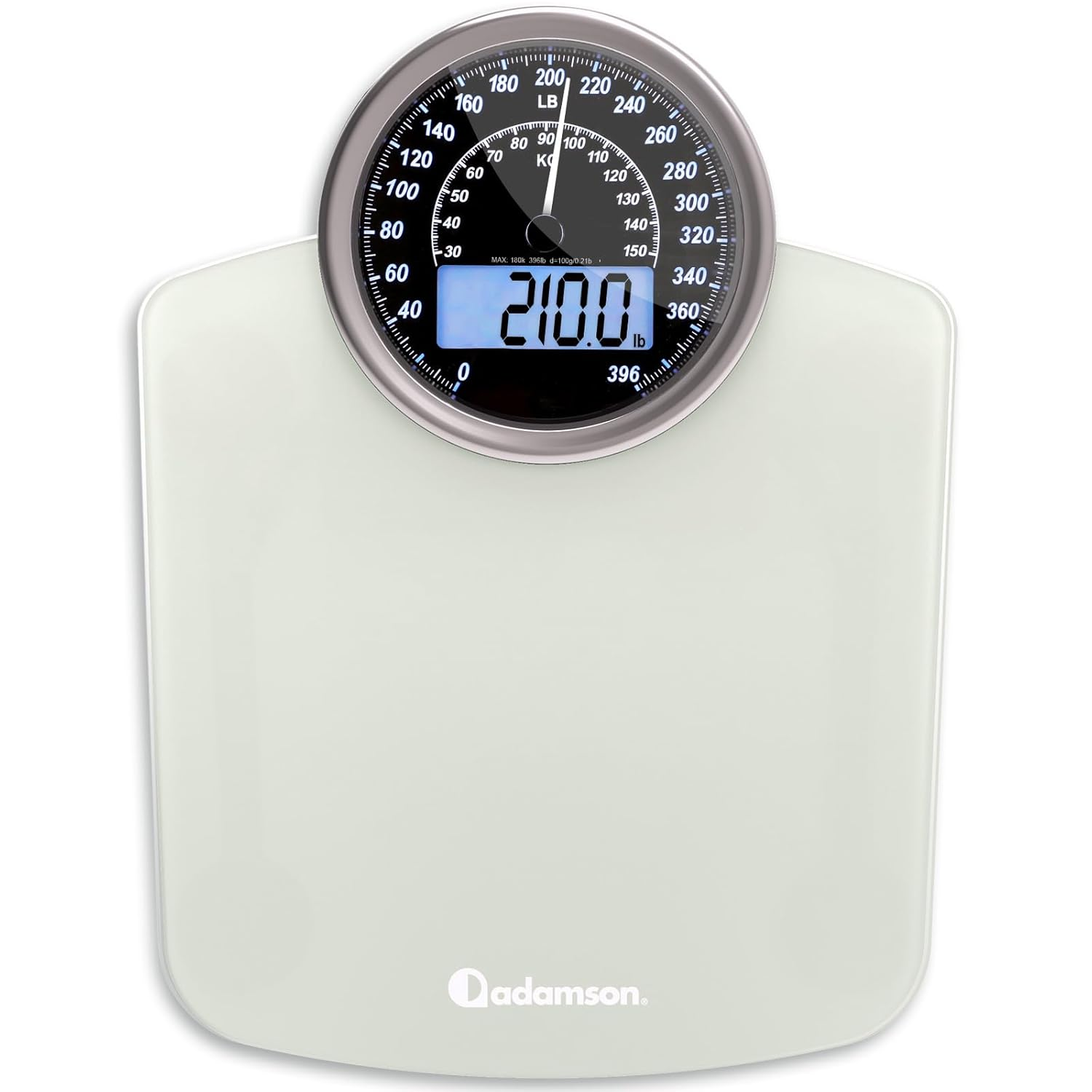 Adamson Hybrid 2-In-1 Analog & Digital Weighing Scale for Body Weight up to 400Lbs + Thick Tempered Glass + Extra Large Display + Easy to Read Digital Bathroom Scale + New Version - White image number 3
