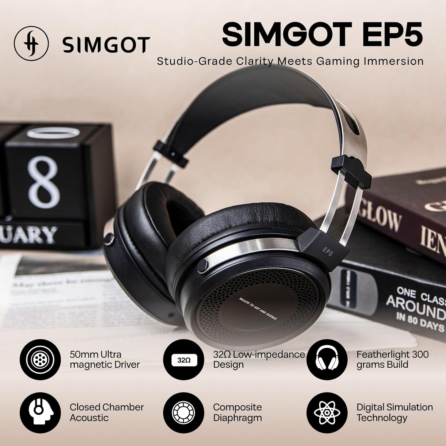 Linsoul SIMGOT EP5 Over-Ear Headphones, 50Mm Ultra-Magnetic Drivers, Innovative Closed-Back Hifi Monitor, Dual 3.5Mm TRS Detachable Cable, Lightweight Gaming Wired Headset for Pc/Mobile image number 3