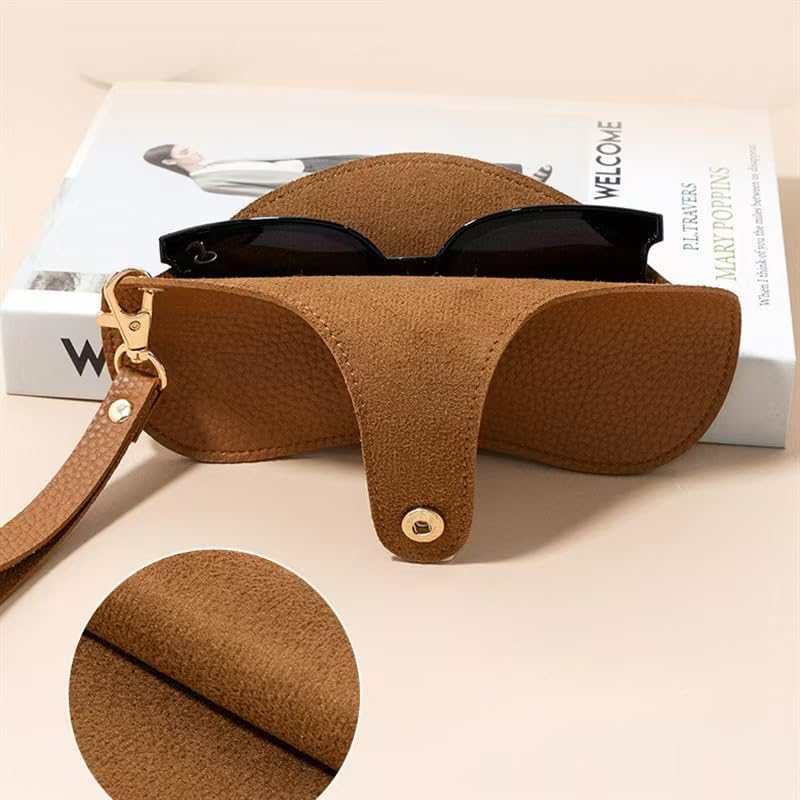 Soft Leather Sunglasses Bag Pouch Slim Glasses Case Holder Glasses Organizer Travel Eyewear Sleeve for Women Men（Yellow-Brown）