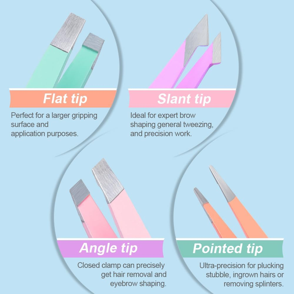 Tsmaddts Tweezers for Women Facial Hair - Precision Tweezers Set with Travel Case - Stainless Steel with Scissor, Mirror image number 6