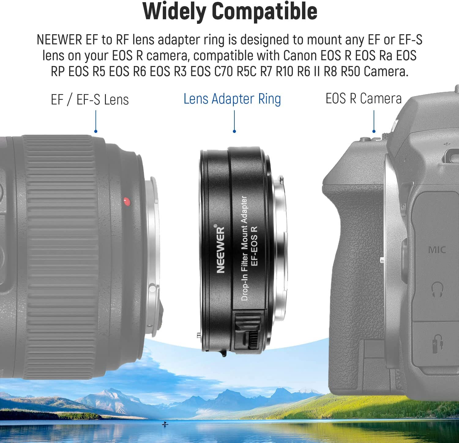 NEEWER EF to EOS R Mount Adapter with Drop in CPL Filter, Autofocus Lens Converter Ring Compatible with Canon EF/EF-S Lens to EOS R EOS Ra EOS RP EOS R5 EOS R6 EOS R3 EOS C70 R5C R7 R10 R8 R50 Etc image number 2
