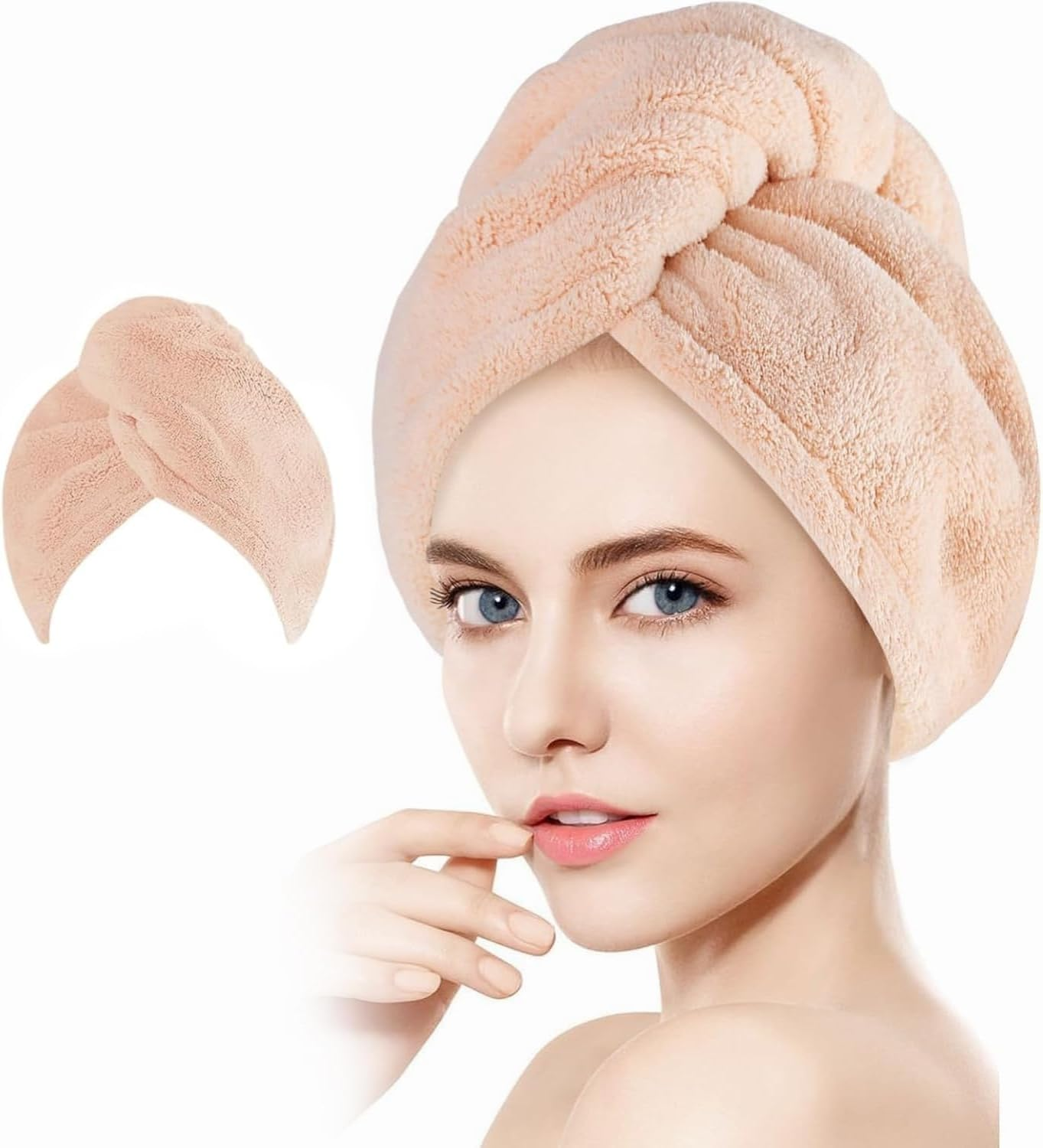Microfiber Hair Towel Wrap, Super Absorbent Twist Turban for Women Fast Drying Hair Caps with Buttons for Drying Curly, Long & Thick Hair, Microfibre Hair Towel Pink image number 4