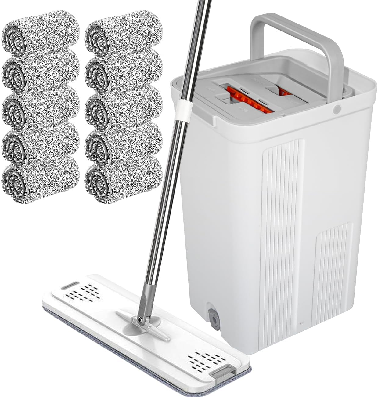 Yarra Supply Flat Floor Mop Bucket Set, Mop and Bucket Wringer Set with Stainless-Steel Handle,10 Washable & Reusable Microfiber Pads, for Home House, Hardwood Laminate Floors image number 3