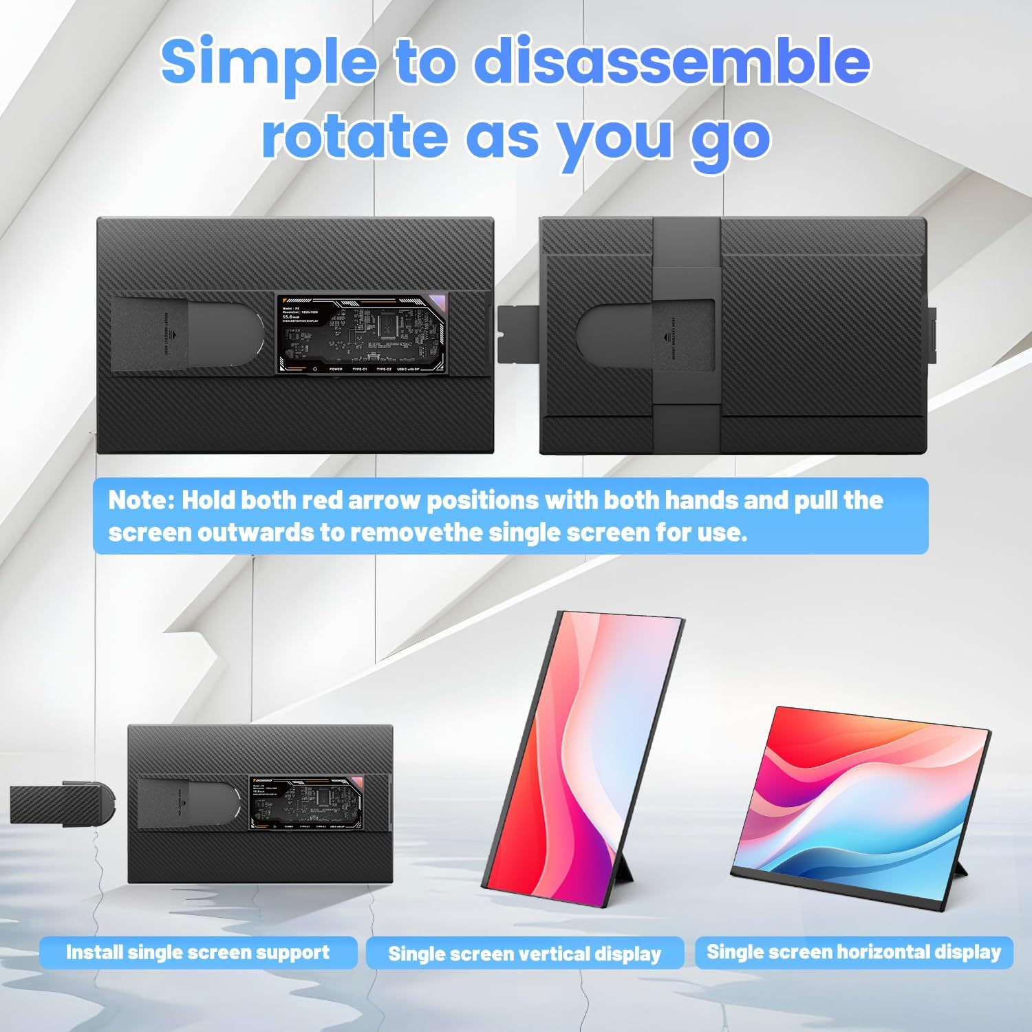 Teamgee 15.6" Laptop Screen Extender, Slim & Lightweight Portable Monitor for Laptop, Full HD IPS, 360&deg; Rotating Stand, Detachable, USB-C Plug & Play, RGB Lighting, Thin Bezels image number 5