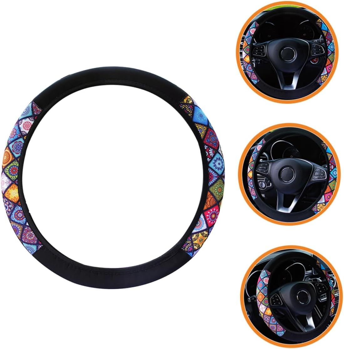 FOYTOKI Elastic Car Wheel Cover and Auto Steering Wheel Cover Universal Fit Neoprene Material Color Block Design Suitable for Cars Comfortable Grip for Men and Women image number 1