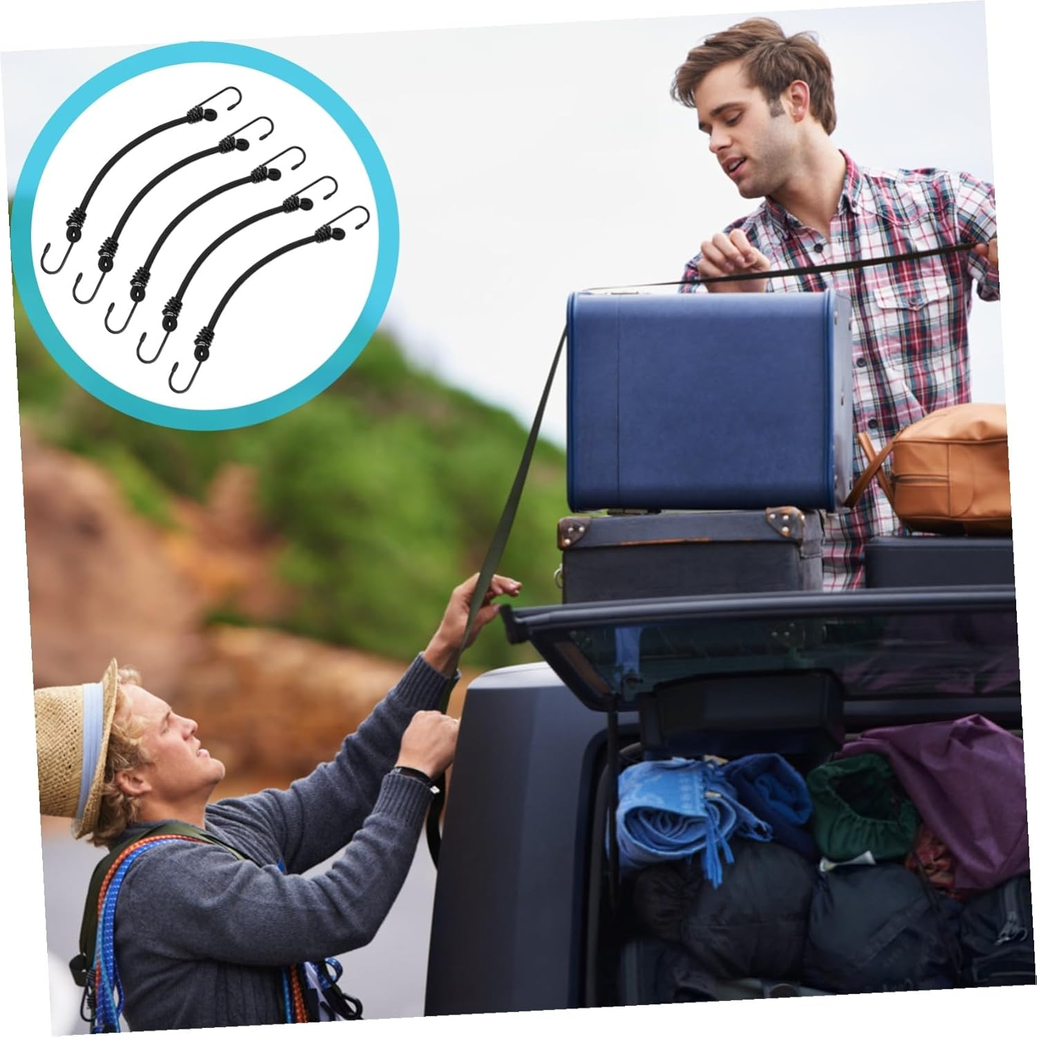 Iplusmile 5Pcs Elastic Luggage Fixing Belts with Hooks Small Cargo Straps for Travel Vehicle Binding and Secure Storage image number 5