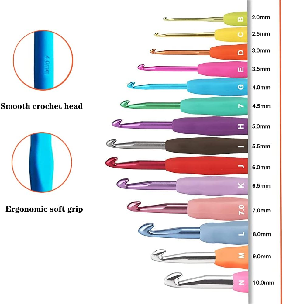 4Mm and 4.5Mm Crochet Hook，2Pack Size Crochet Hook Aluminum Soft Grip Rubber Handle Needles,Ergonomic Handle Crochet Hooks Set, Crochet Needle for Beginners and Experienced Crochet Hooks Lovers image number 6