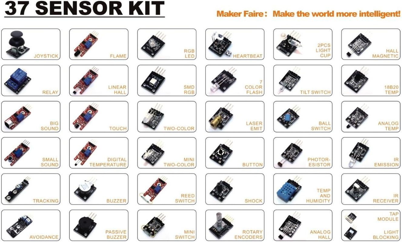 DIGISHUO 37 Pcs Sensors Assortment Kit W/Storage Case |37 Sensors Learning Kit Starter Kit for Arduino for Raspberry Pi Sensor Kit| Robot Projects Starter Kits image number 6