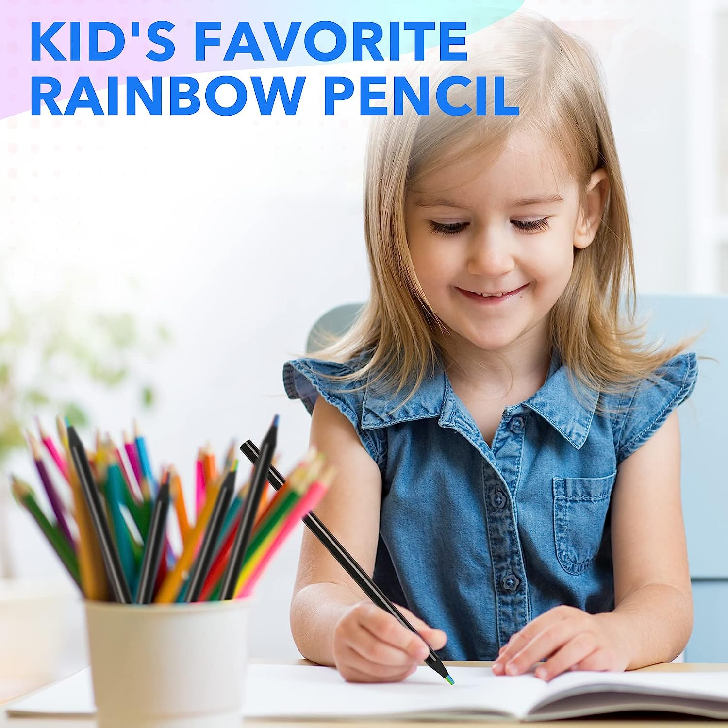 Theast Black Wooden Rainbow Colored Pencils, 7 Color in 1 Rainbow Pencils, Art Supplies for Kids and Adults, Assorted Colors for Drawing Coloring Sketching, Multicolored Core, Pre-Sharpened (48) image number 4