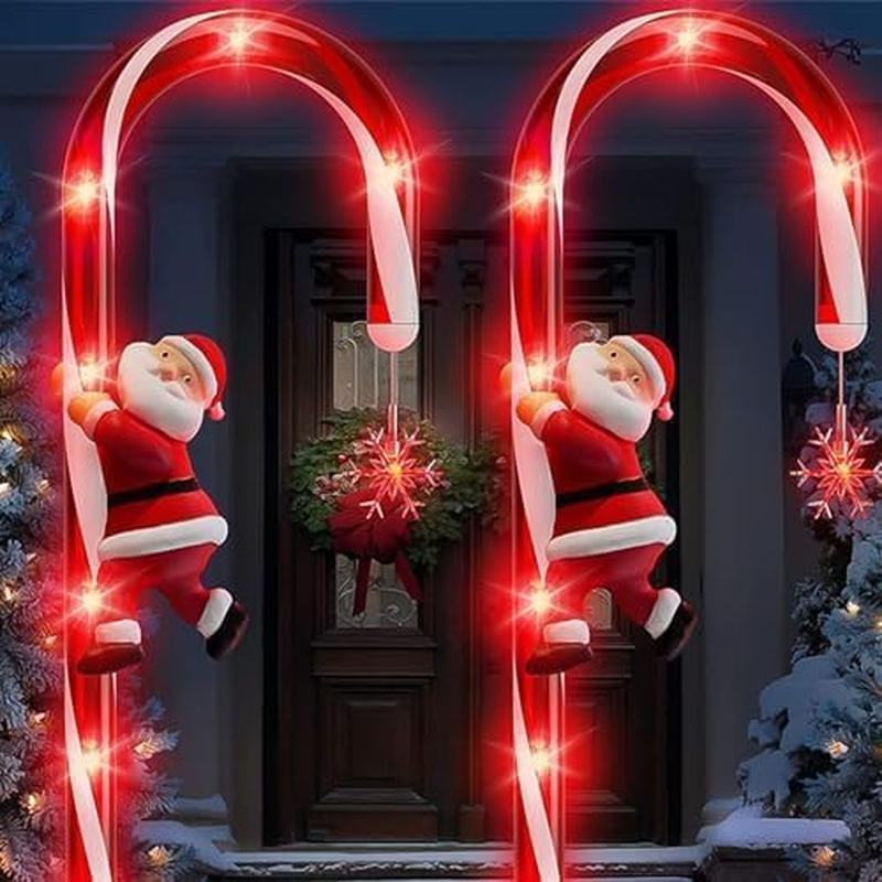 Syfunlv Pack of 2 Solar Santa Lights for Garden, LED Candy Canes, Christmas Sticks, Waterproof Lawn Lamp, Christmas Garden Decoration, Fairy Lights, for Outdoor, Garden, Yard, Balcony, Path (Style 1) image number 3