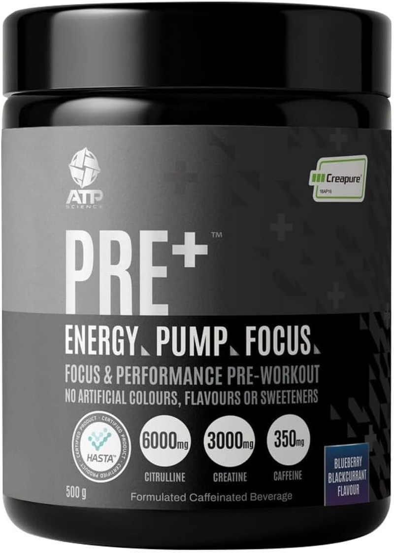 ATP Science Pre plus Preworkout Powder, Infused with Creapure Creatine Monohydrate, Caffeine Anhydrous, L-Citrulline Malate, No Artificial Colours and Flavours, Flavour - Blueberry Blackcurrant, 500G image number 6