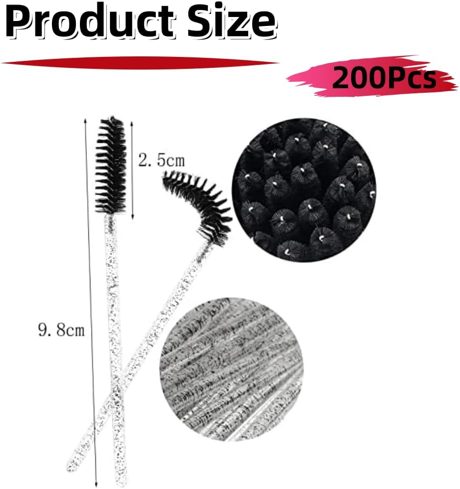 Fabselection Crystal Eye Brushes, Mascara Wands, Eyelash Mascara Brushes, Eye Eyelash Applicator Brush,Eyebrow Brush Applicator Cosmetic Makeup Brush Tool Kits for Eyelash Extension (200 Pieces, Black) image number 3