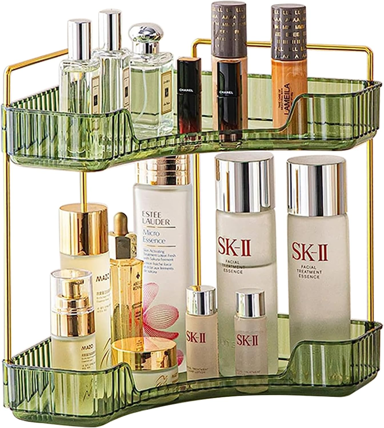 Baoswi 360&deg; Rotating Makeup Organiser, 2 Tiers Perfume Organiser, Skincare Cosmetic Organiser, Dressing Table Organiser for Lipsticks, Makeup Brushes, Lotion, Perfume, Cosmetic (Beige)