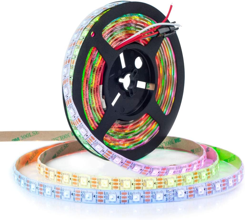 Btf-Lighting WS2812B RGB ECO LED Strip, Chasing Effects 5050SMD Individually Addressable 16.4FT 60Pixels/M 300Pixels Flexible Dream Color IP65 for Bedroom DIY Projects Dc5V(No Adapter or Controller)