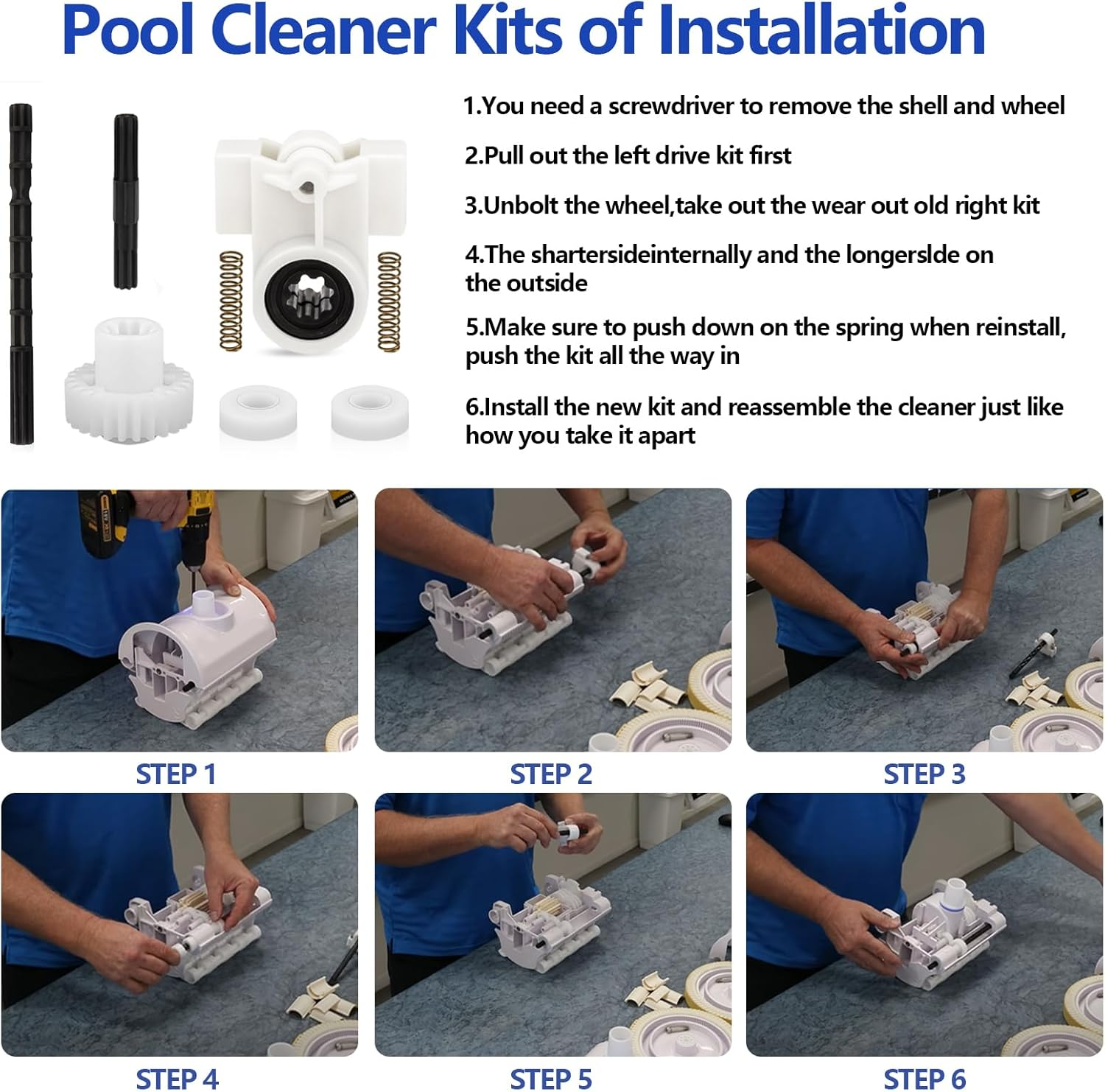 360289 Left Drive Kit & 360290 Right Drive Kit Pool Cleaner Bearings Tune up Kit for Pentair Kreepy Krauly Rebel & Kreepy Krauly Warrior Pool Automatic Suction Cleaners/Vacuum Drive Axle Assembly image number 6