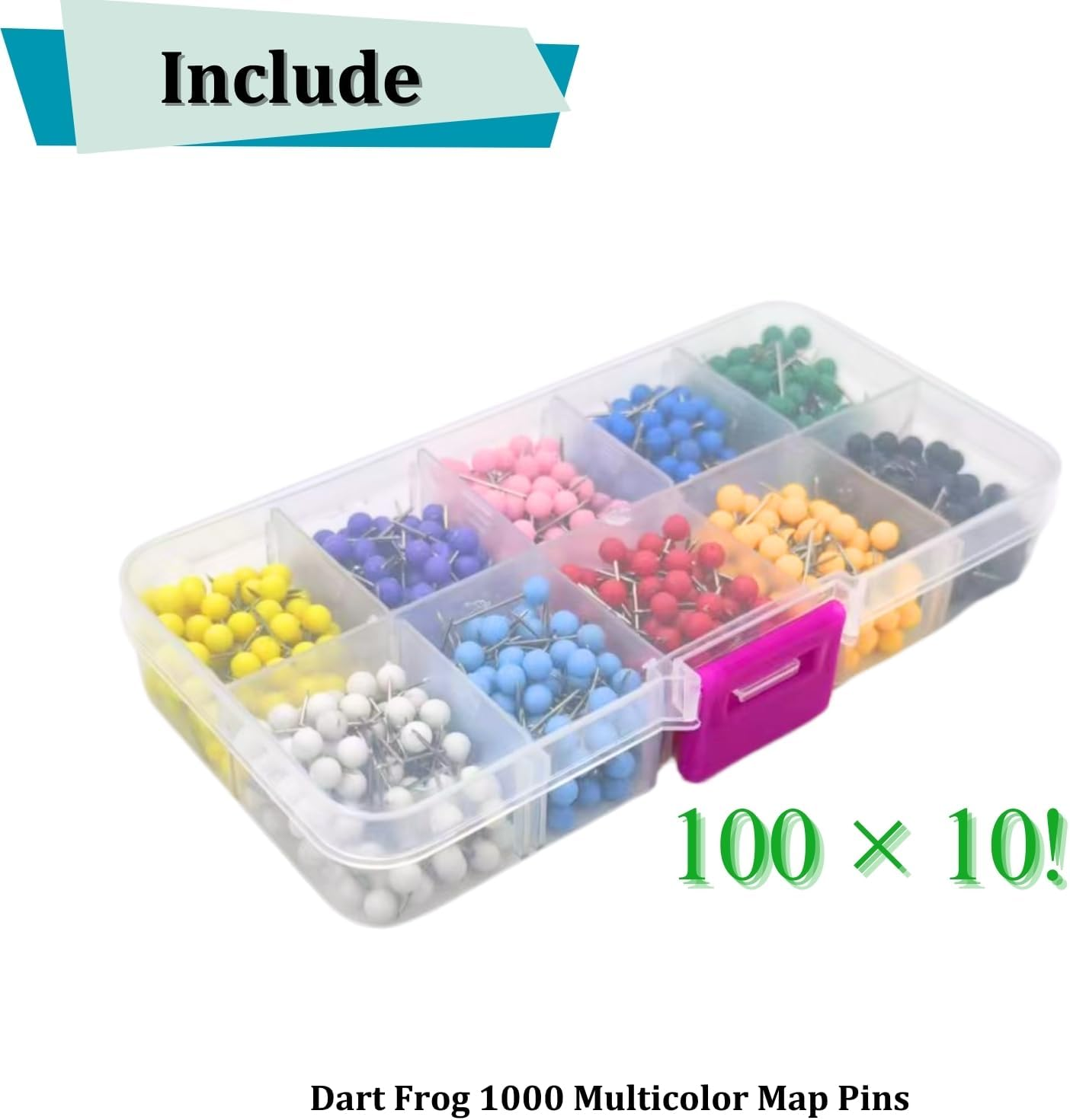 Dart Frog 1000 Multicolour Map Pins, 10 Assorted Colours image number 5