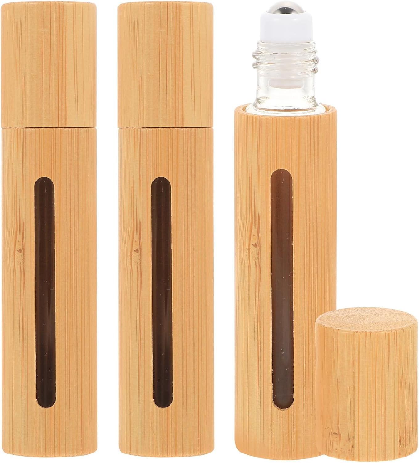 LALADEFIEE 3Pcs 10Ml Bamboo Roll on Bottles for Essential Oils and Perfume Small Empty Travel Roller Bottles with Window Design Refillable Sub for Aromatherapy image number 3