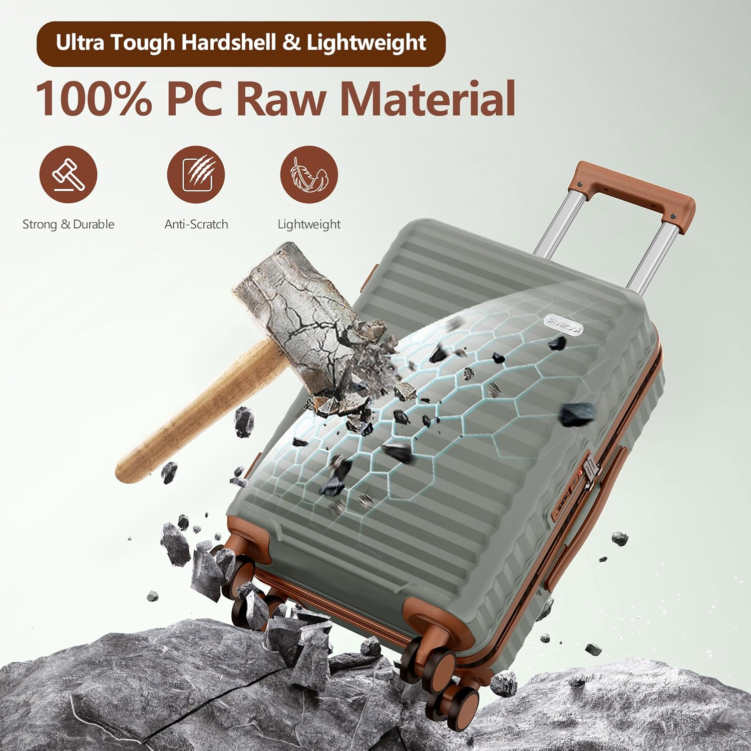 SHOWKOO Luggage Sets 3 Piece Hardside Expandable Suitcase with Double Spinner Wheels TSA Approved Lock, (Green, 5 Piece Set) image number 3