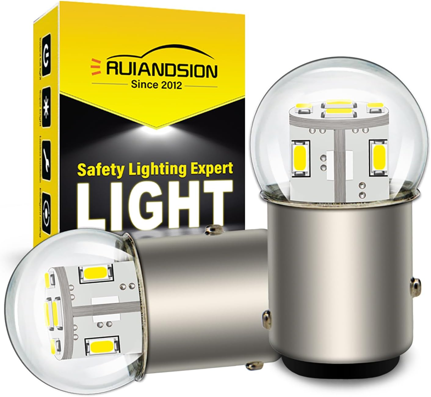 Ruiandsion 2Pcs 1157 LED Bulb 6V BAY15D 2057 2357 7528 White 3014 12SMD LED Chipsets LED Backup Reverse Brake Tail Lights