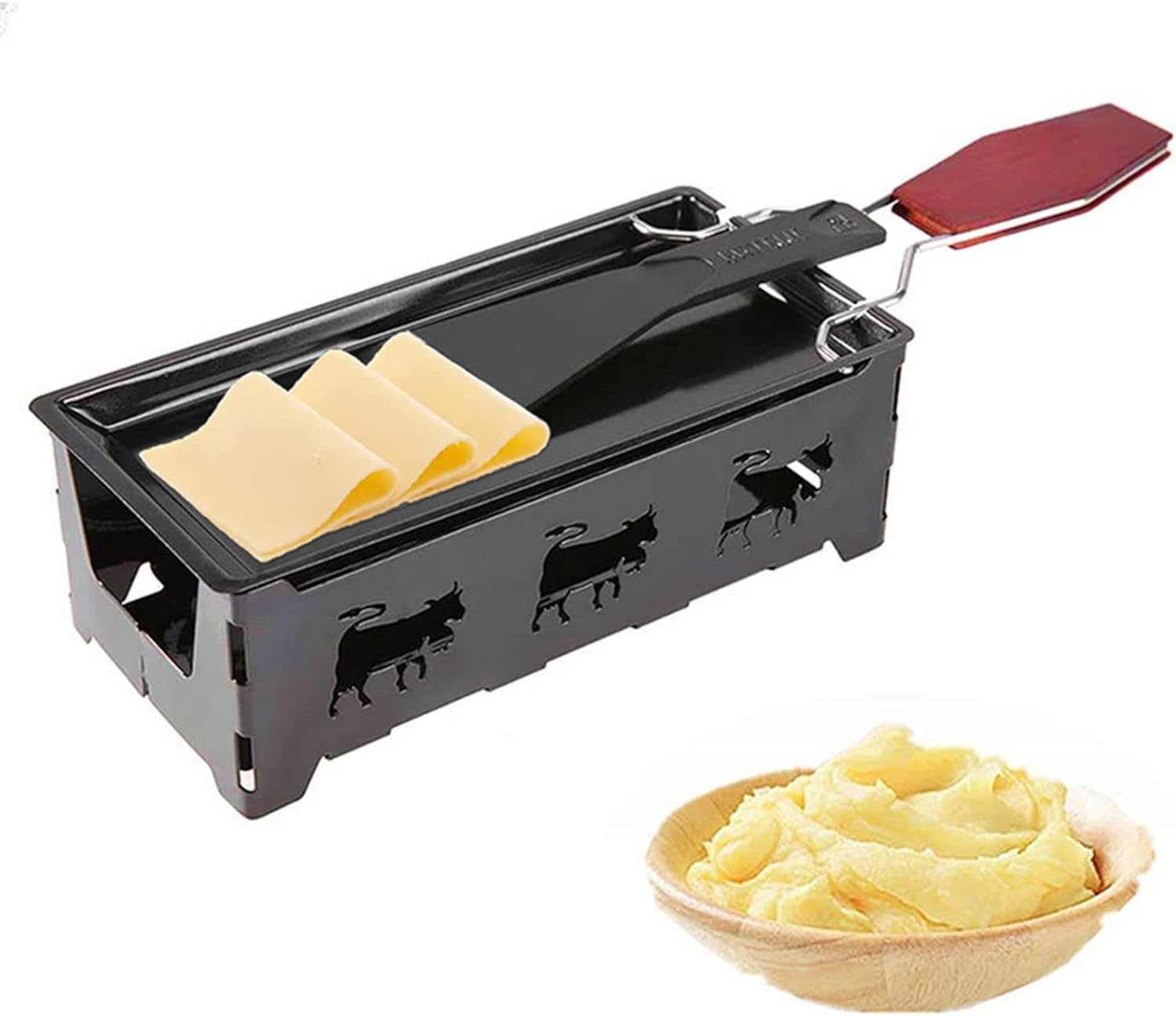 Fantasyday Mini Raclette Set,Portable Foldable Non Stick Rotaster Baking Tray Stove Set,Suitable for Cheese, Meat, Fish, and Vegetables(Not Included Candles)