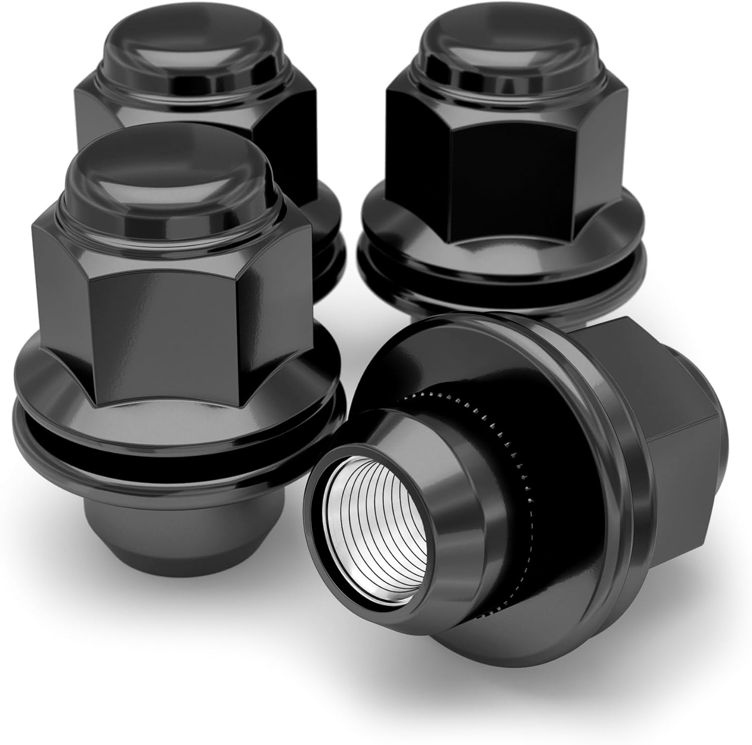 White Knight 5307L M12X1.50 Toyota SUV OEM Factory Style Mag Lug Nut with Washer, 4 Pack 1.47" Height Black image number 1