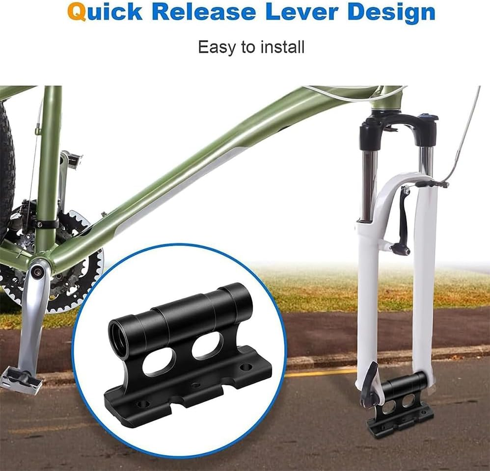 Bike Fork Mount, Bike Fork Mount Block Bicycle Front Fork Versatile Aluminum Alloy Fixed Clip Bikes Rack Stand for Cycling Trailer Traveling with Adapters, Screws, Straps, Black image number 1