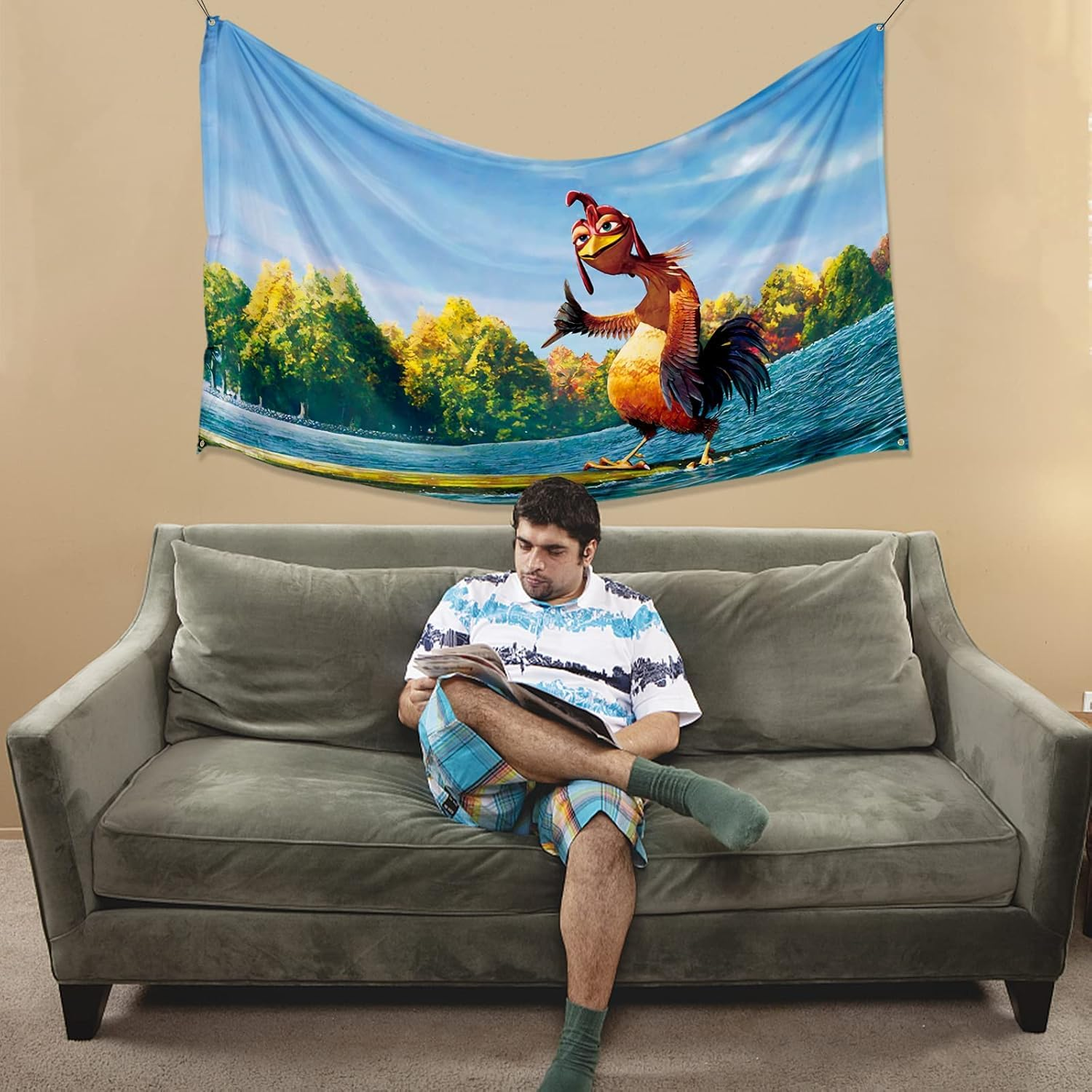 Chicken Flag, 90 * 150Cm Funny Flags with 4 Brass Grommets, Vivid Color and Fade Proof, Indoor/Outdoor, for Bedroom Living Room College Dorm Man Cave Room Decor Parties Gift image number 5