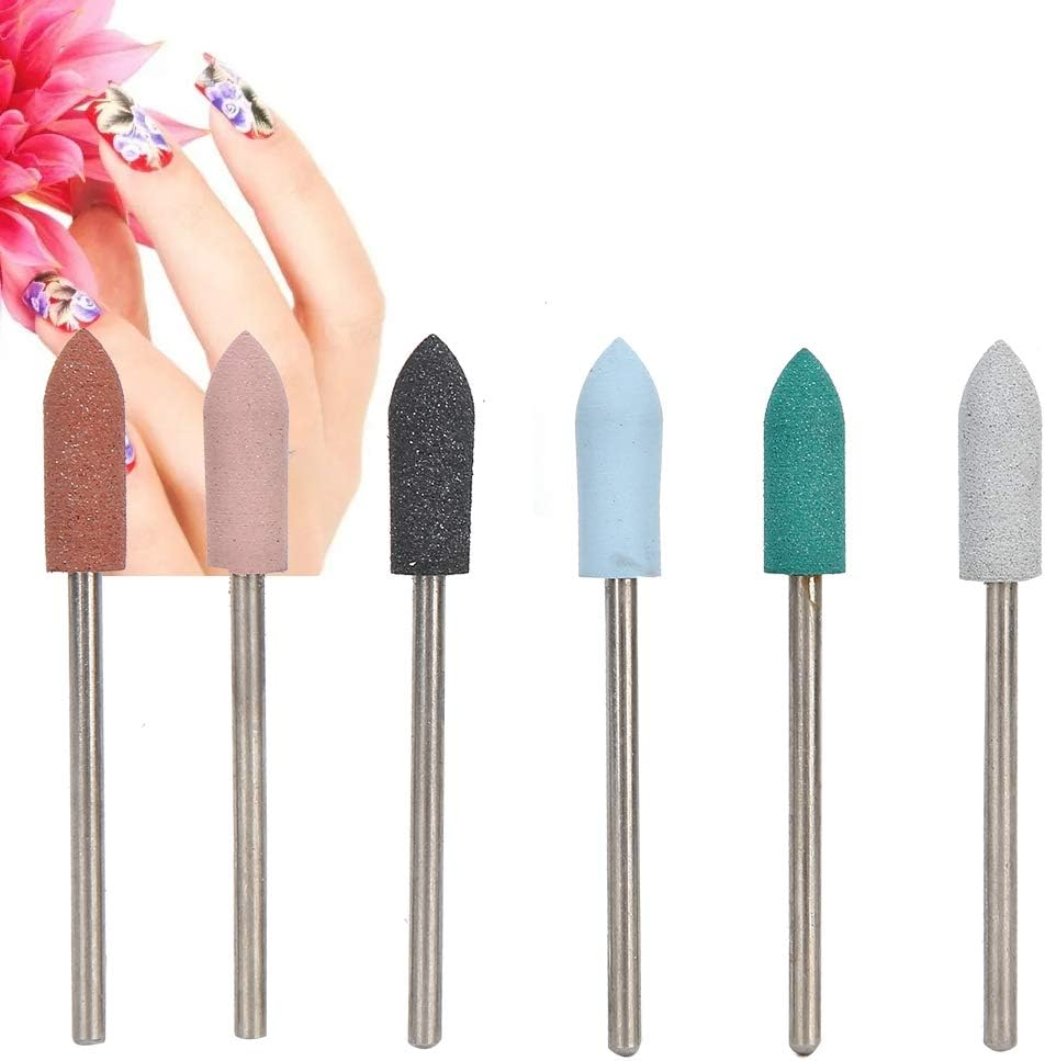 Nail Drill Bits Set -6 Pcs Nail Art Grinding Head Dead Skin Removal Nail Drill Bits Sanding Polishing Head Set for Remove Acrylic Gel Nails Cuticle Manicure Pedicure(#12)