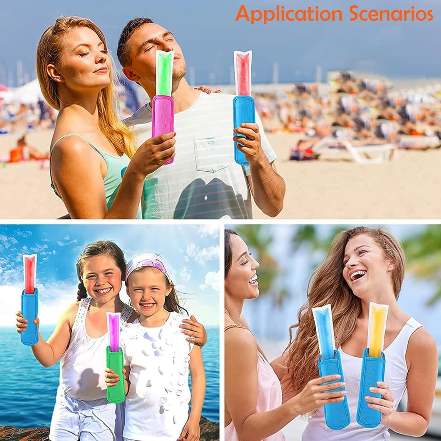 Xinghonyac 10 Pcs Ice Pop Sleeves, Reusable Popsicle Bags, 10 Colors, Antifreezing Sleeves, Ice Lolly Holder image number 5