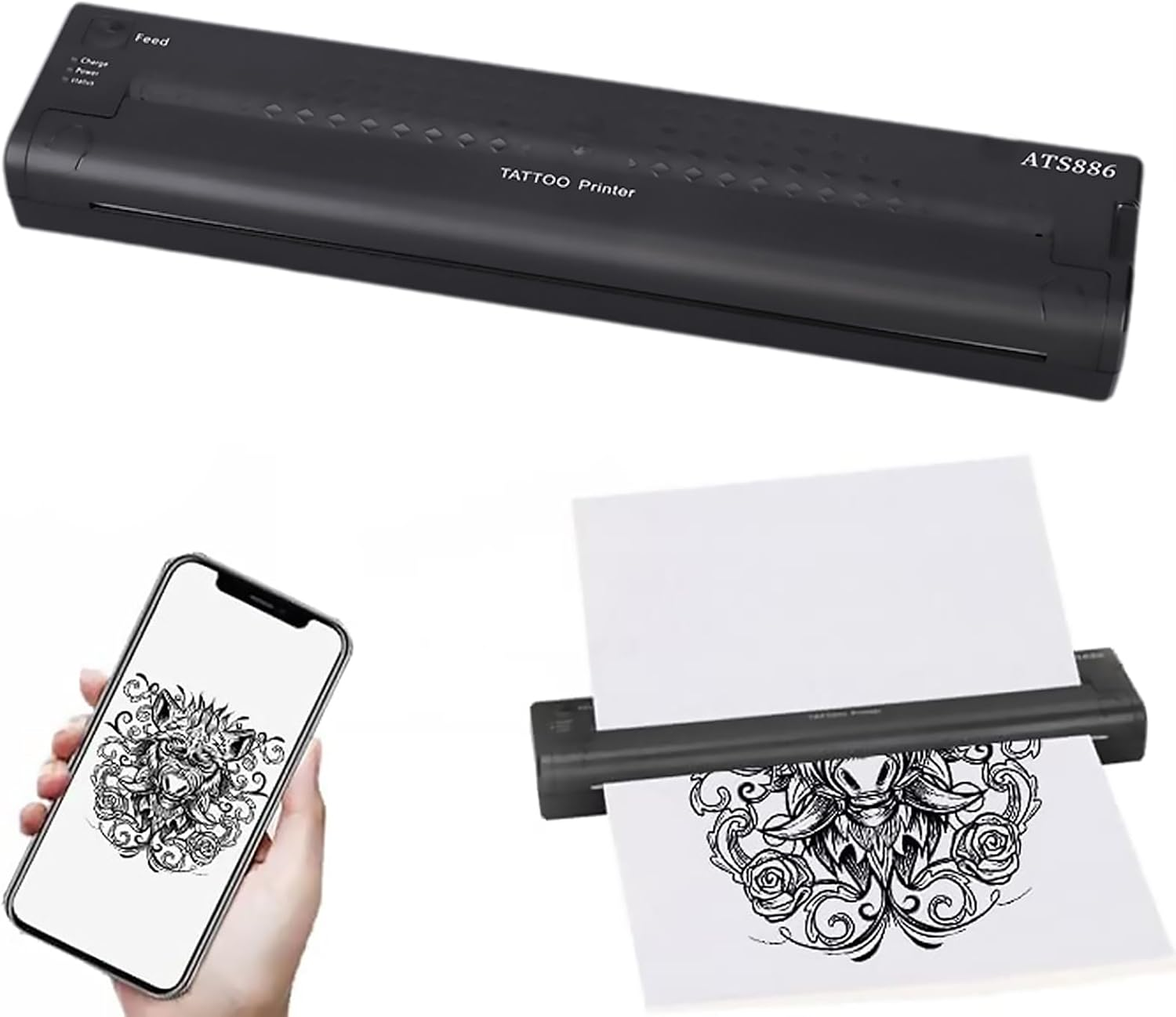 Portable Tattoo Stencil Printer &ndash; 1200Mah Wireless Tattoo Transfer Machine with 10 Transfer Papers, Mini Stencil Printer Compatible with Android, 10S & PC