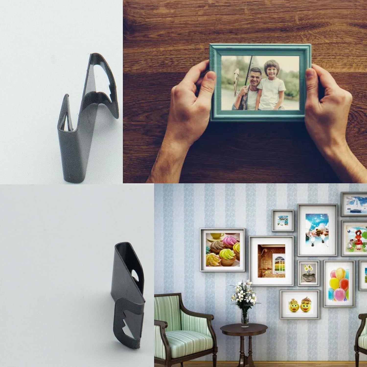 200Pcs Photo Frames Hanger Hooks, S-Shaped Black Metal Picture Hanging Clips, Sturdy Back Plate Serrated Clips Hook, Sawtooth Hanger for Home Office Wall Mount Album Artwork Painting Frames image number 2