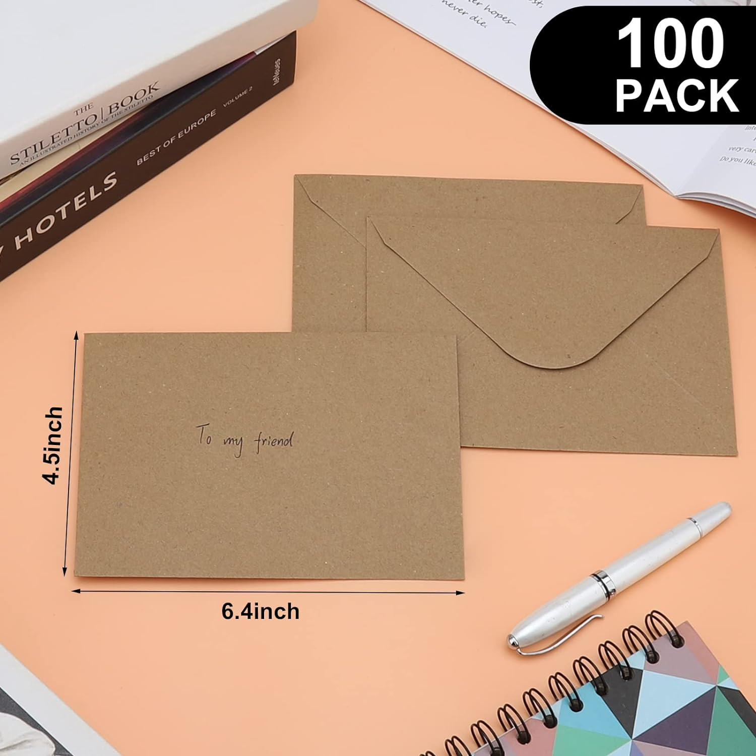 100 Pack Kraft 4X6 Envelopes, Contour Flap A4 Envelopes for Engagement Invites, Weddings Invitation, Announcements, Baby Shower, Perfect for RSVP Card 120Gsm, 4.5 X 6.4 Inches - 100% Recycled - Kraft-100 image number 6