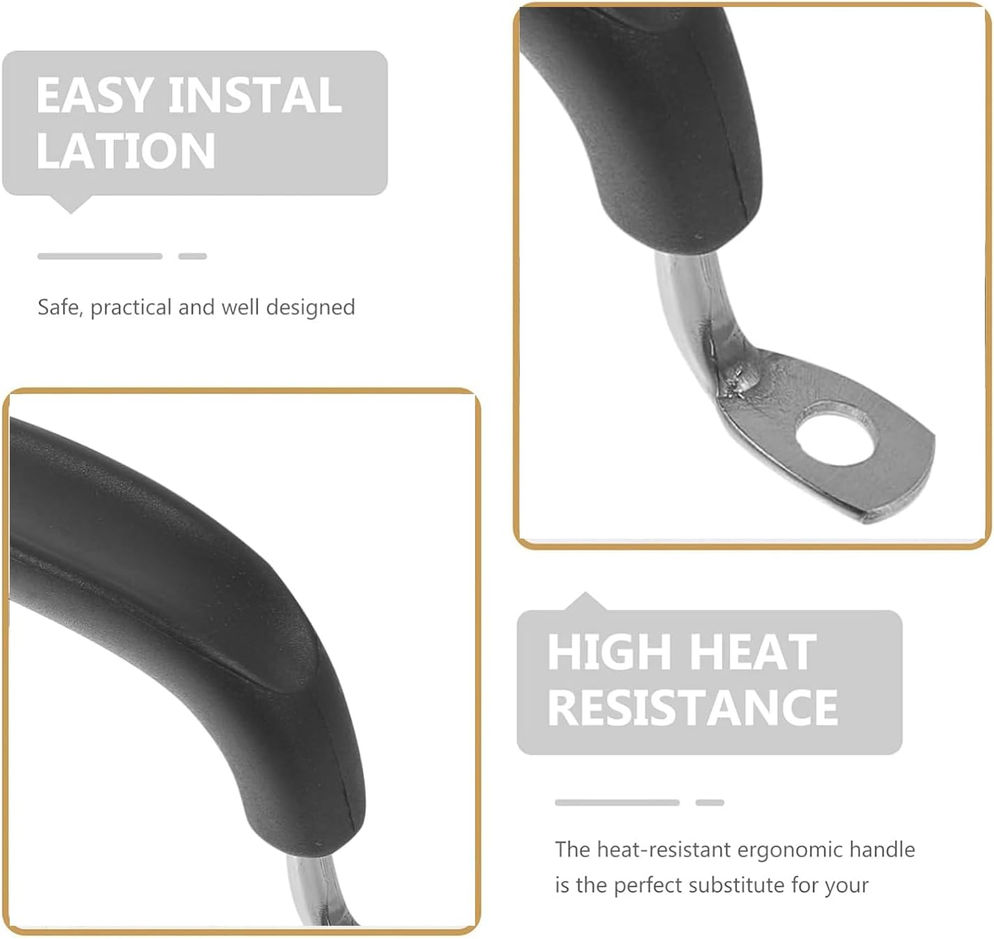 Lyfengdeam 2 Pcs Pot Side Handle Replacement, Black, 12X6.2Cm, Universal Cookware Lid Handle, Easy to Install & Clean, Durable & Strong, Suitable for Pressure Cooker, Steamer, Stockpot image number 3