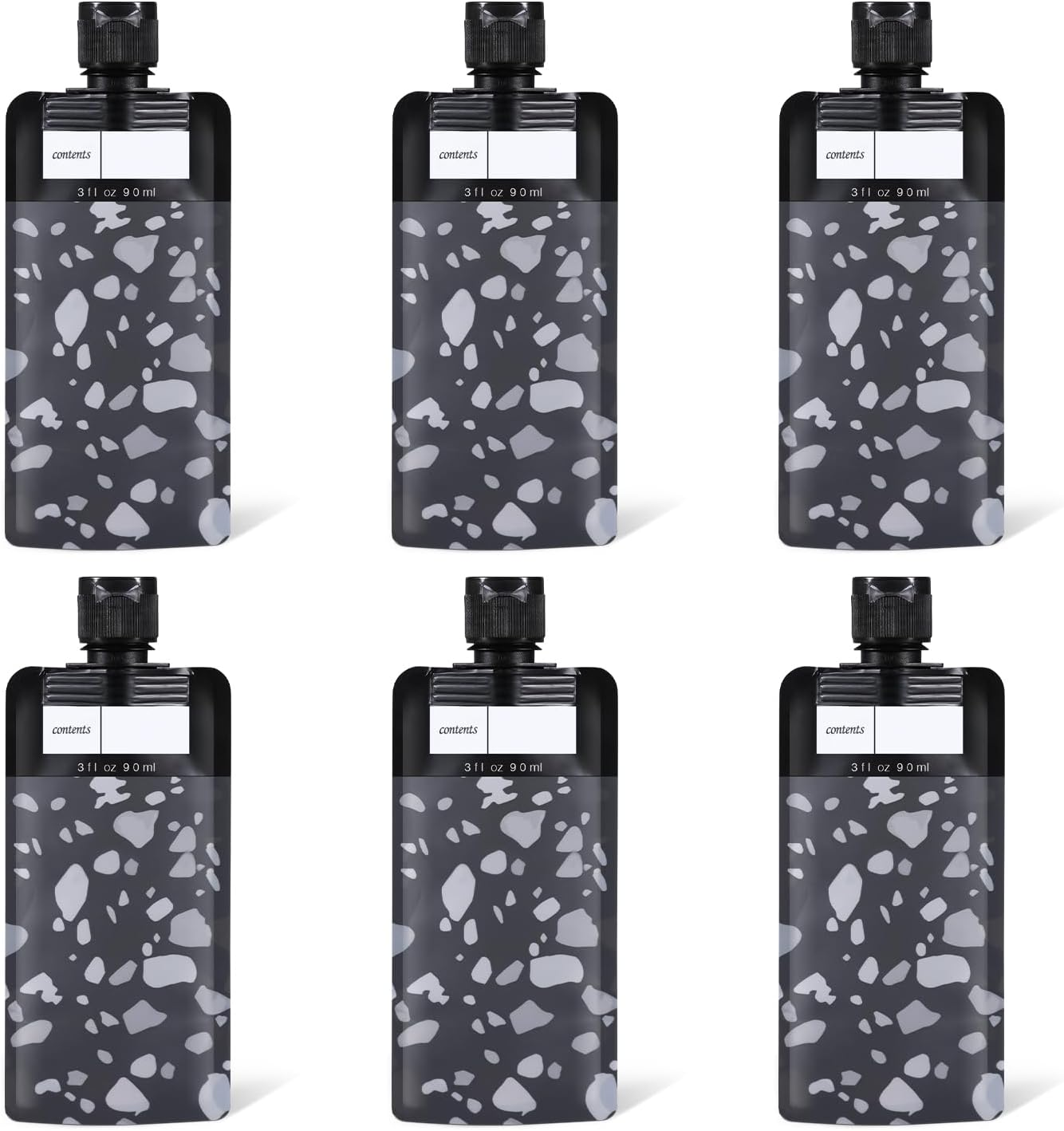 ASEVAT Leak Proof Empty Squeeze Pouches,Refillable Travel Pouches for Toiletries Portable,Travel Fluid Makeup Packing Bag for Lotion Shampoo Face Cream Hand Soap (9 Oz-6 Pack), 6 Pack, 3 Oz, Flap